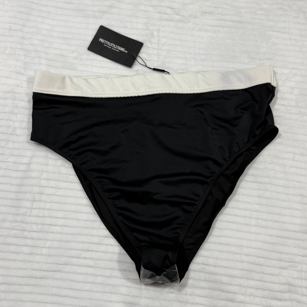 PrettyLittleThing‎ Black White High Waisted Bikini Bottoms Plus Size US 20 NWT